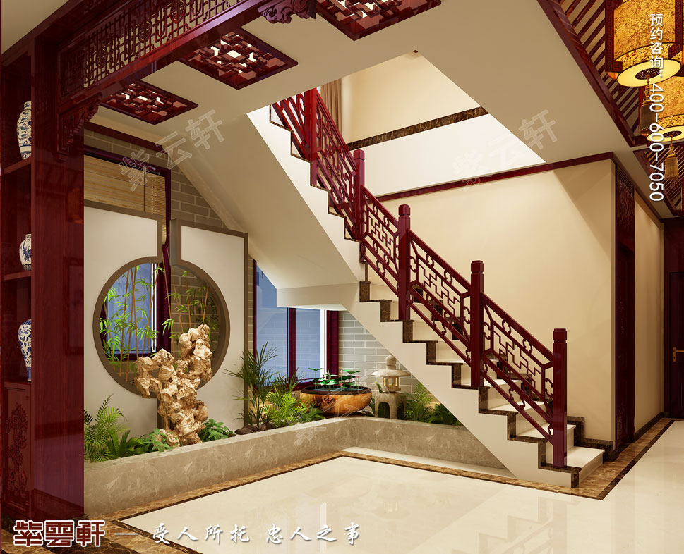 别墅楼梯间现代中式风格装修效果图