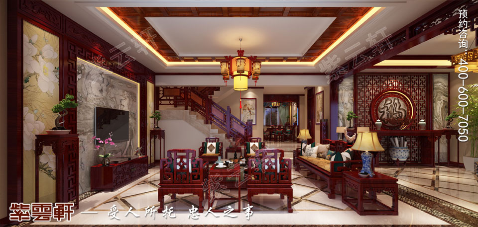 别墅客厅现代中式装修效果图