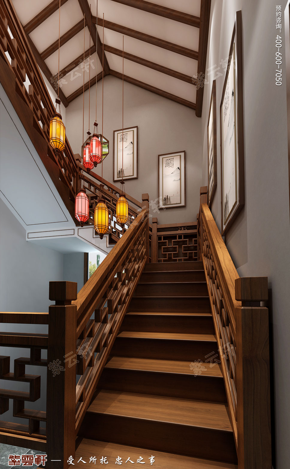 楼梯现代中式装饰效果图